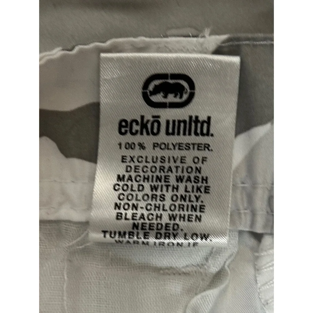 Ecko Unltd Mens Grey White Camo Cargo Shorts Size 32 Streetwear Casual Utility